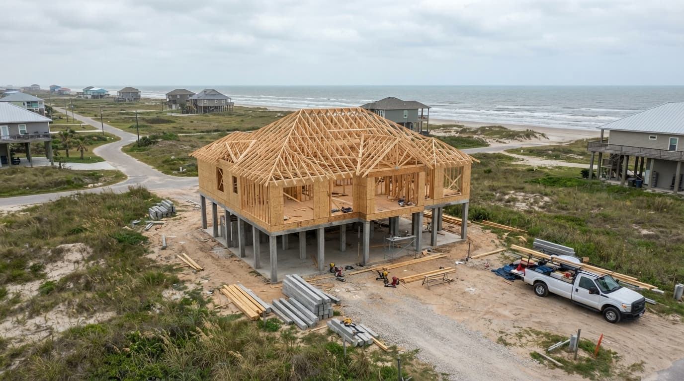Homeowner reviewing replacement cost estimate for Galveston Texas coastal property